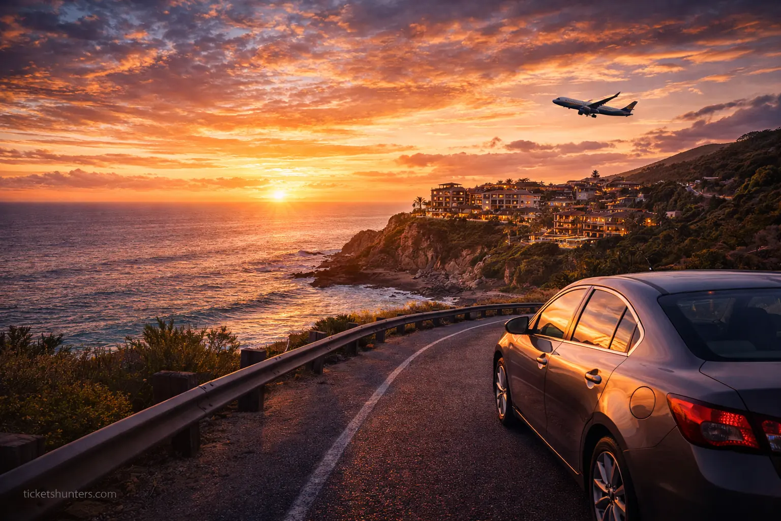 EXPEDIA Expedia review the complete journey showing a rental car hotel and airplane all connected