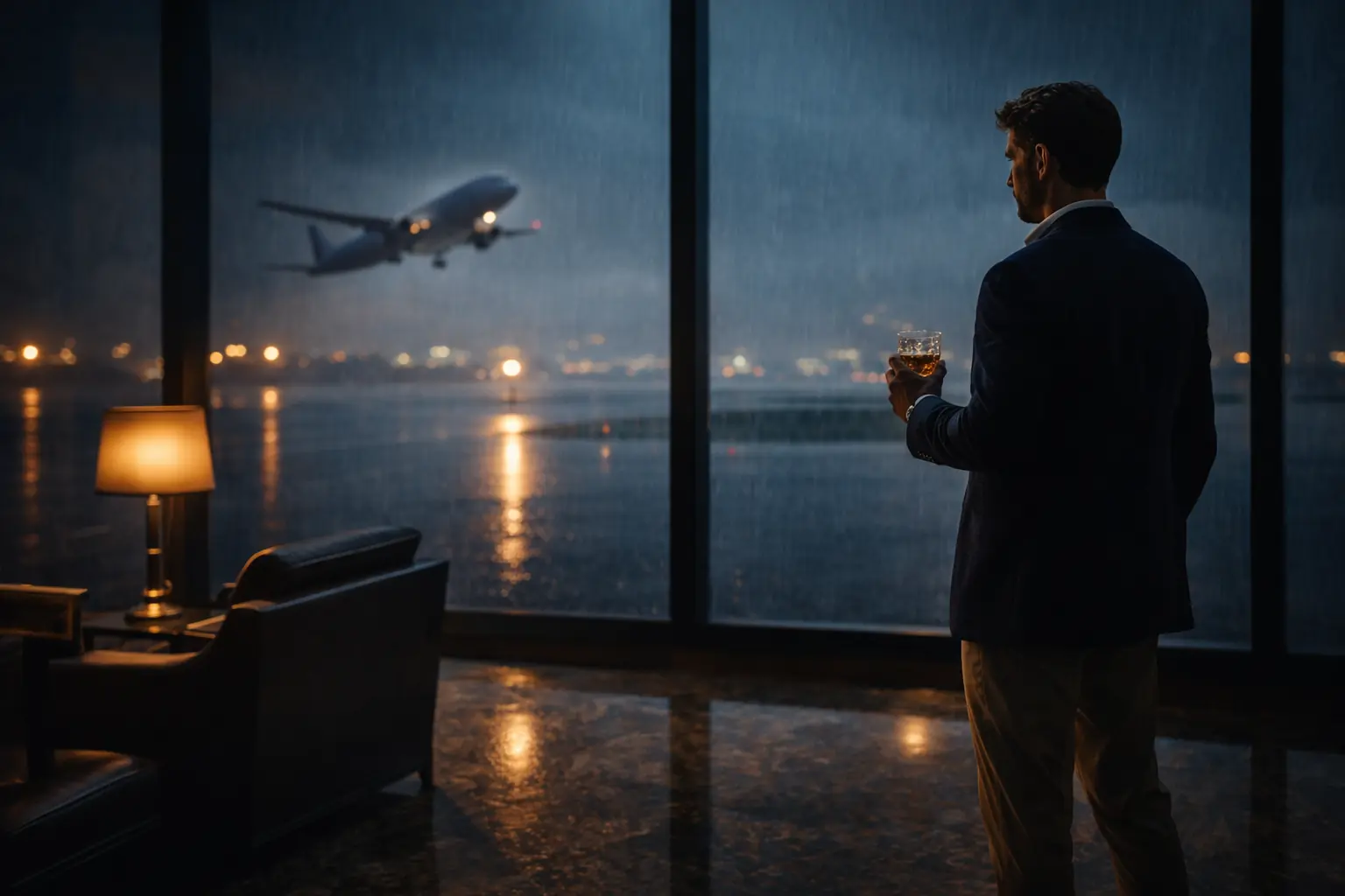 Genialer VIP Reiseplan 2026 1 Den Massen entkommen mit dem VIP Reiseplan 2026 in einer exklusiven Flughafen-Lounge um Mitternacht.