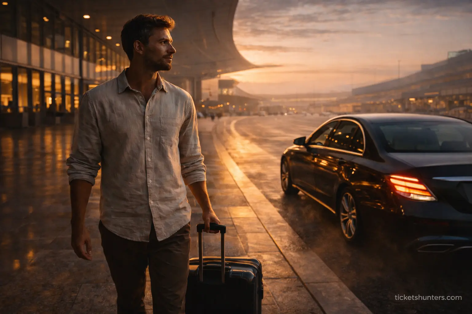 INTUI Intui review showing a relaxed traveler escaping airport chaos with a premium transfer