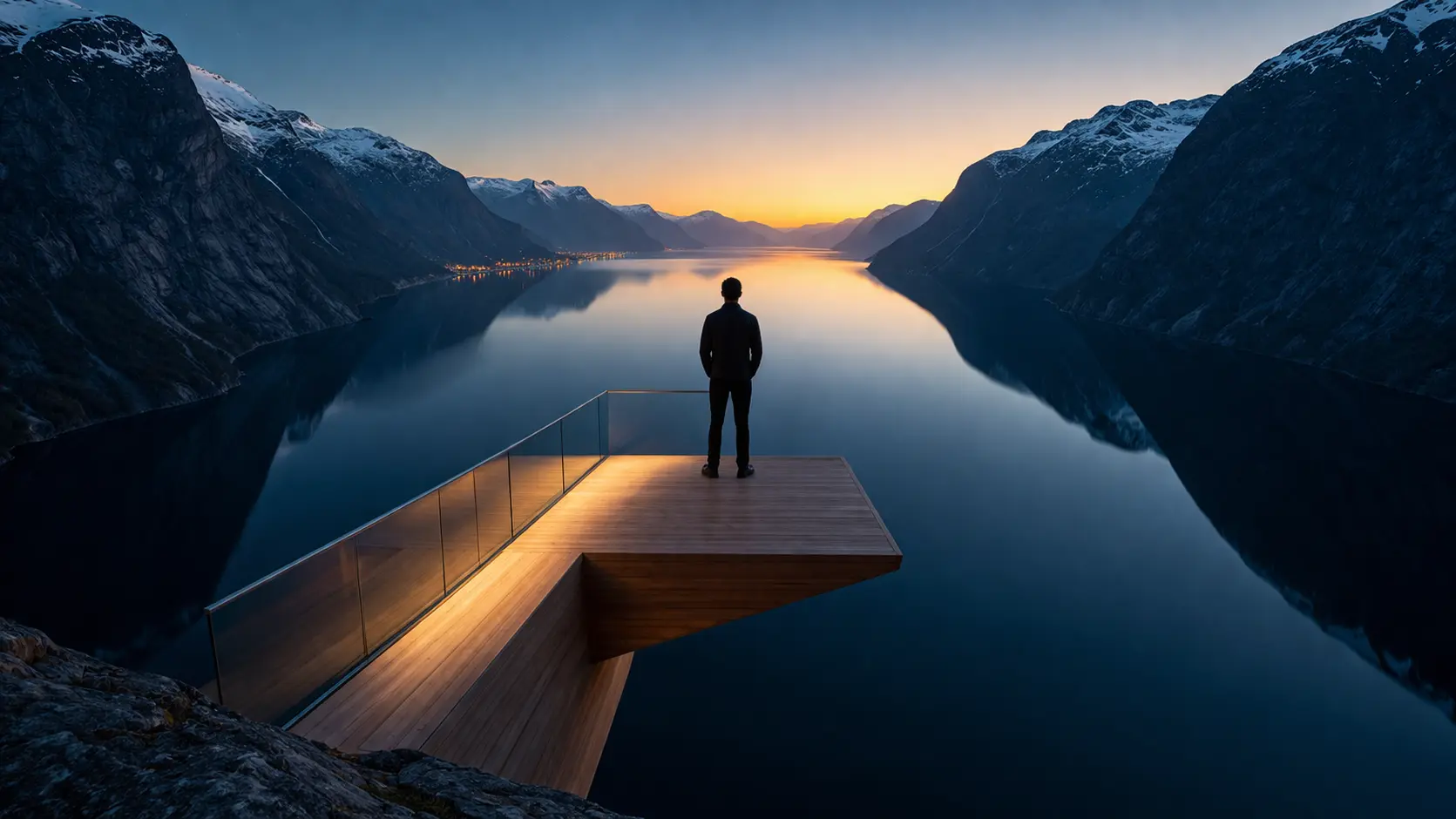 Svalbard Fjord Solitude in The 2026 Quietcation Trend Quietcation Rotası 1: Lonely traveler observing silent Norwegian Fjord at Blue Hour.