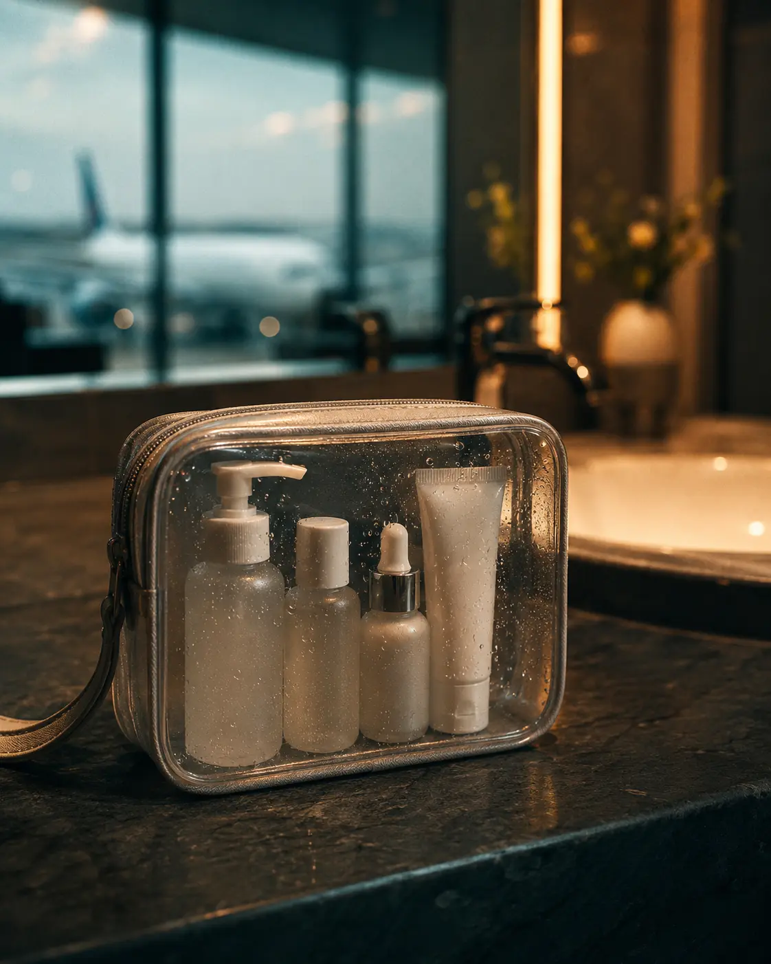 CARRY-ON PACKING LIST 2026 π π 5 TSA approved liquid toiletries packed neatly in a clear travel bag