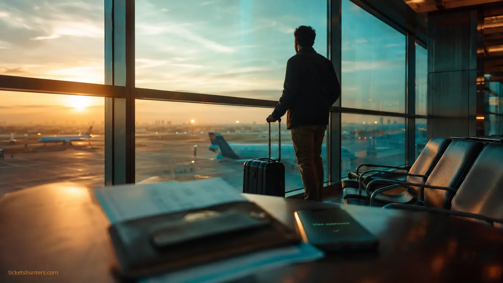ONLINE VISA SERVICE π 1 VisaWebService global visa approval β traveller in airport lounge receiving digital confirmation 2026