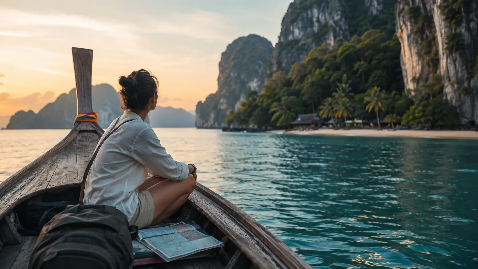 12GO review 2026 — longtail boat island transfer in quiet bay Thailand island hop