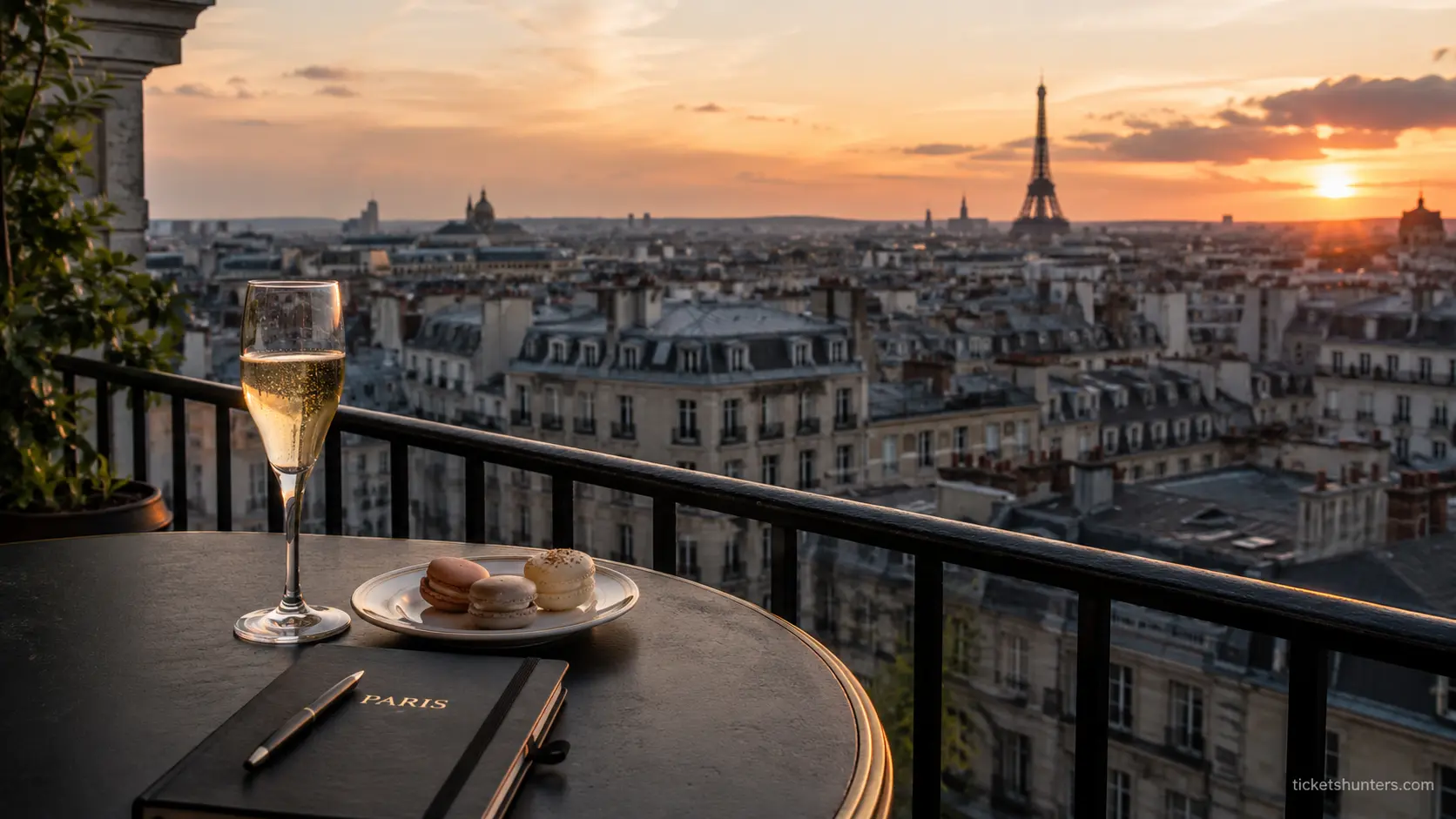 PARIS TRAVEL GUIDE 2026 🌍 9 Paris Travel Guide 2026 — sunset rooftop terrace with panoramic Eiffel Tower view