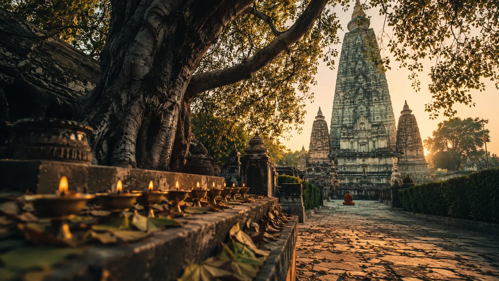 Sacred Destinations Travel Guide 2026 — Mahabodhi Temple Bodh Gaya at first light