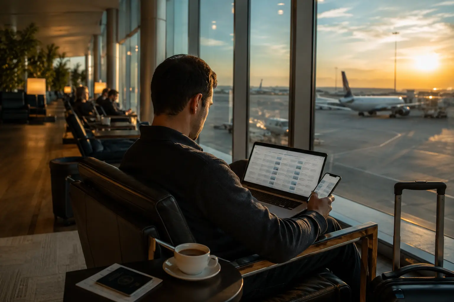 AVIASALES โ๏ธ 7 Aviasales review 2026 โ flight search airport lounge sunset relaxed booking