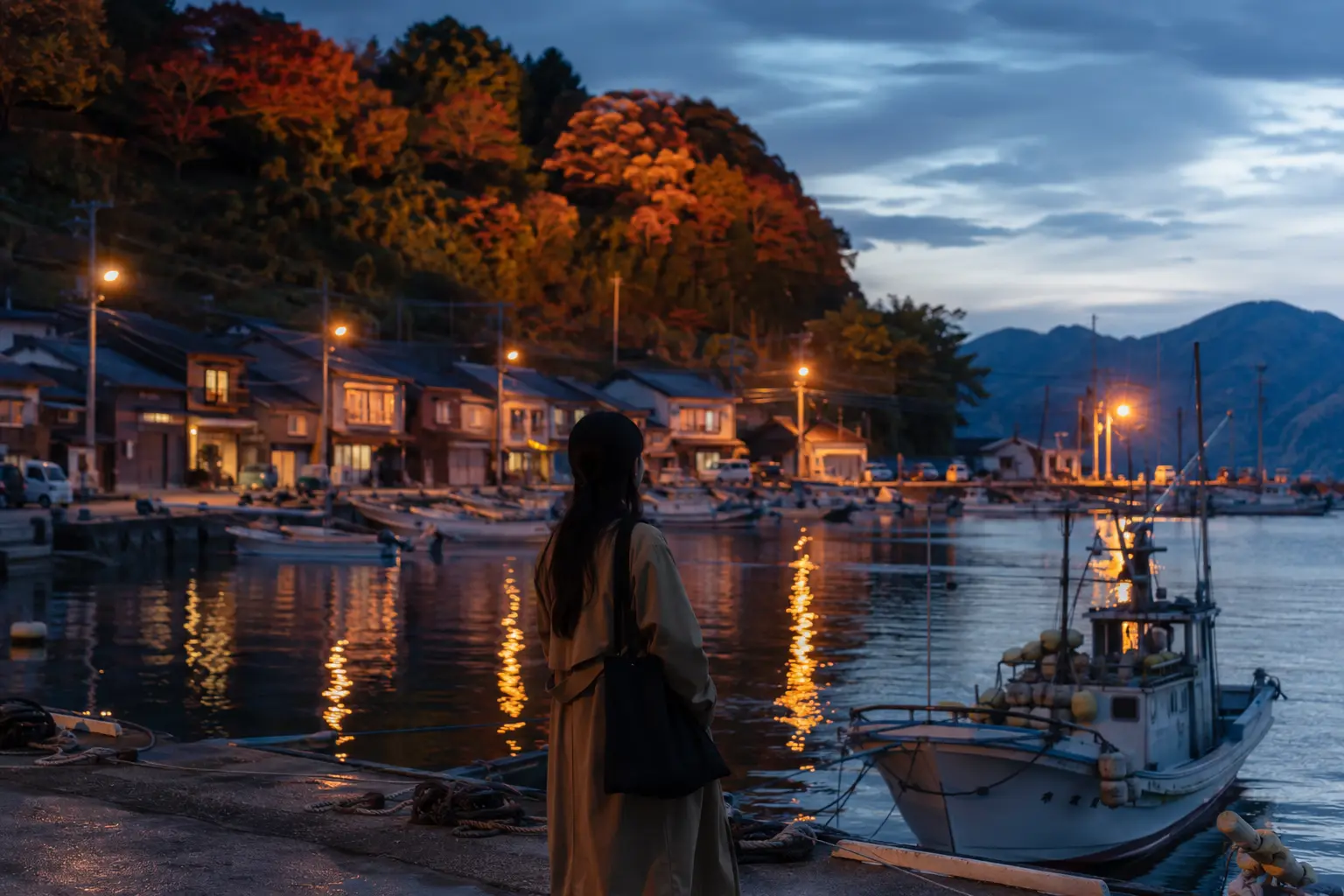 JAPAN TRAVEL GUIDE 2026 π― 1 Japan Autumn 2026 travel guide β coastal harbor blue hour fishing boats