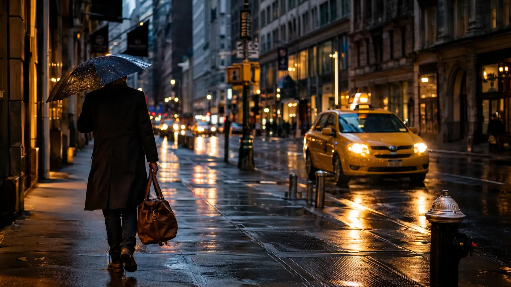 NEW YORK π½ 6 New York Travel Guide 2026 β rainy Midtown Manhattan yellow taxi evening lights