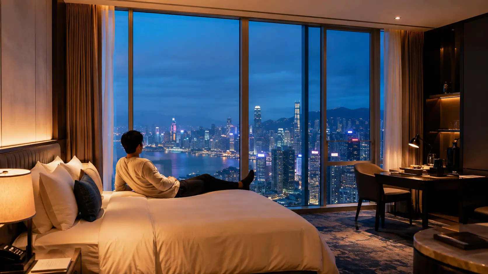 Agoda review 2026 — panoramic city view from a luxury hotel room window