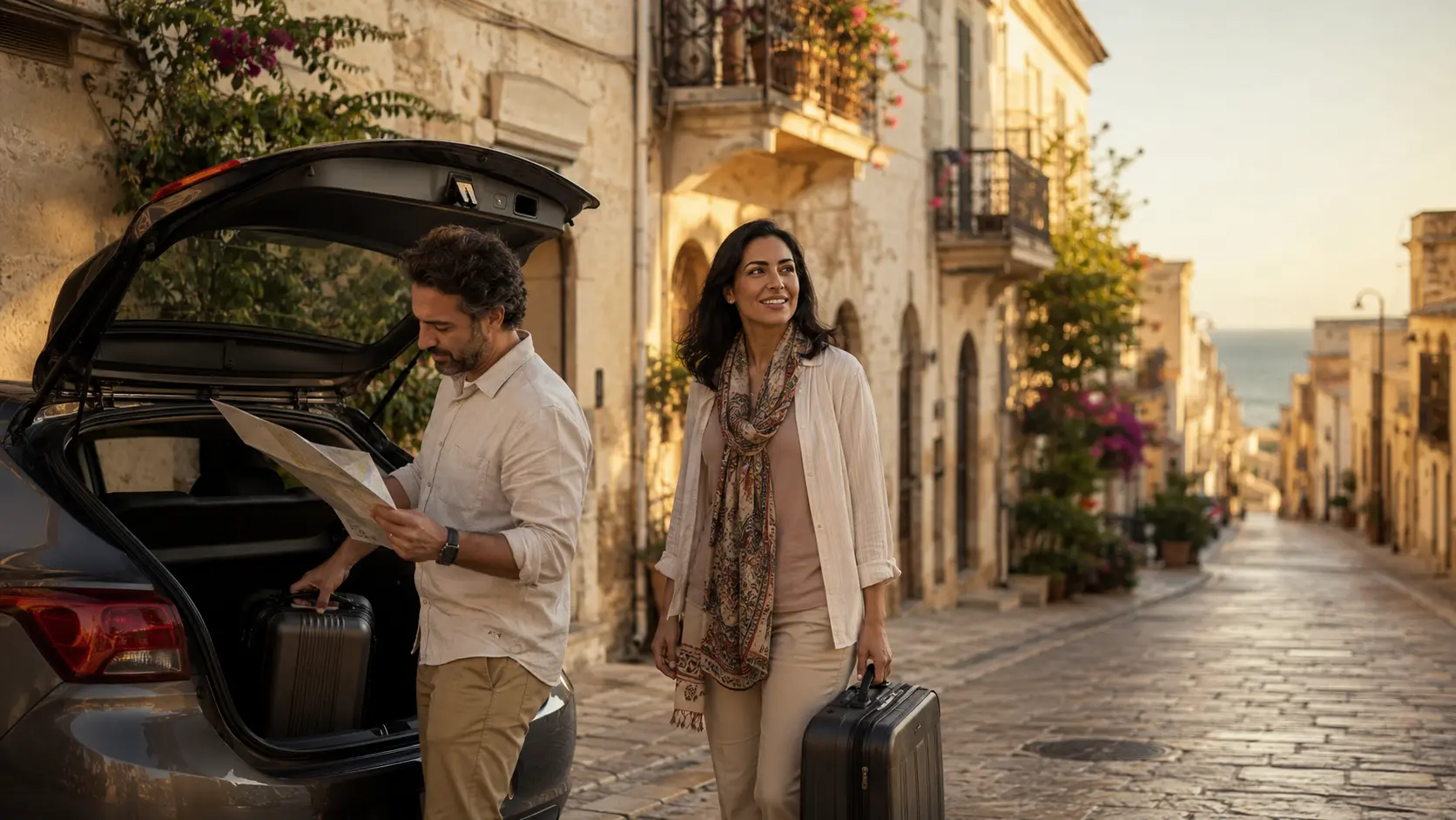 Localrent Review: Is It the #1 Cheap Car Rental? 6 Localrent review 2026 — rental car arriving in a Mediterranean town street