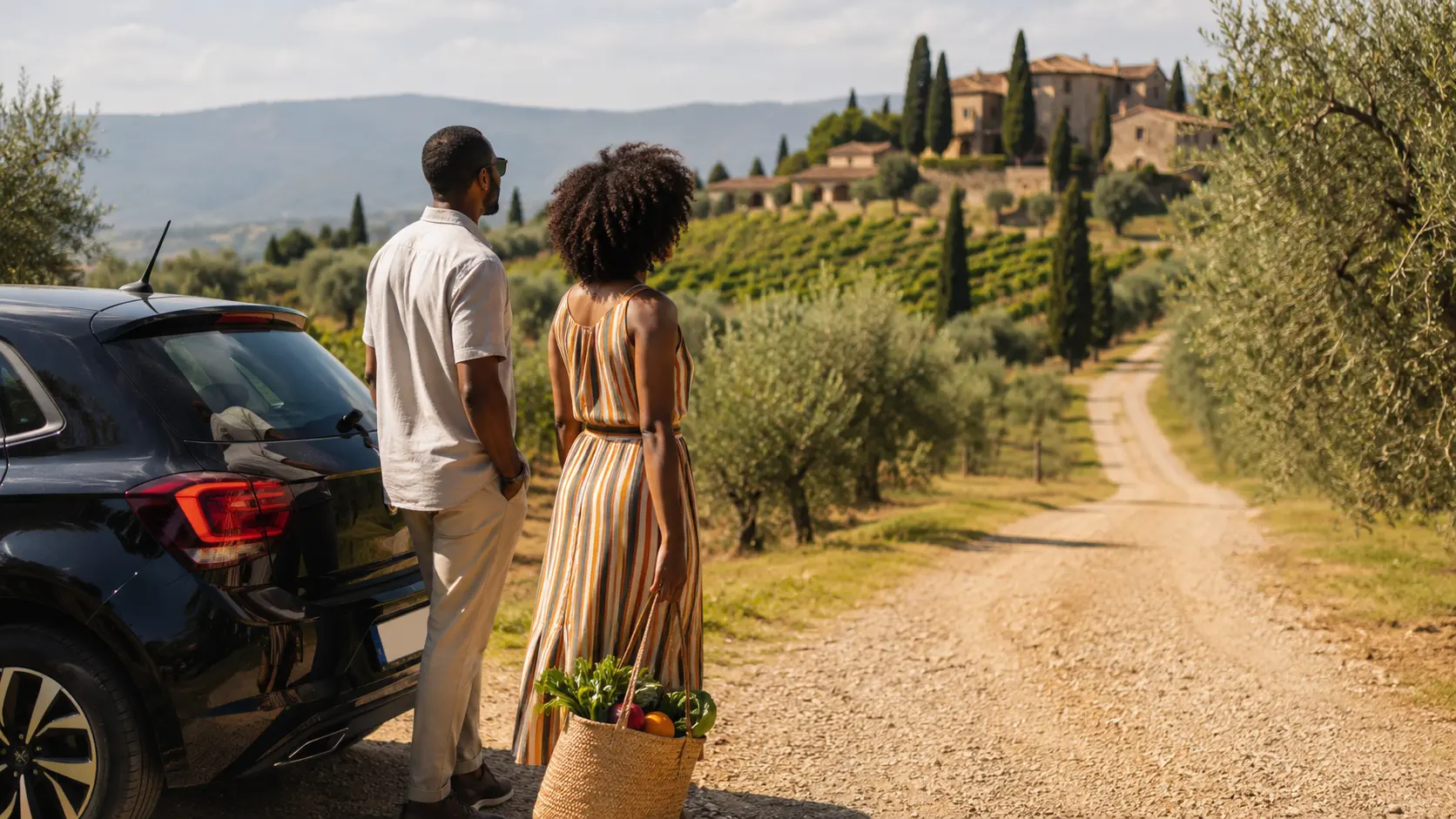 Localrent Review: Is It the #1 Cheap Car Rental? 8 Localrent review 2026 — scenic Tuscany road trip stop with rental car and countryside view