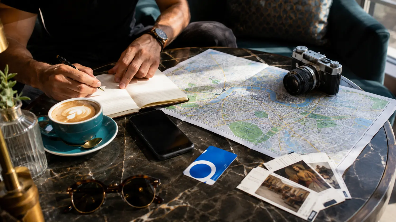 London travel mistakes 2026 — planning a city itinerary with maps and notes on a table