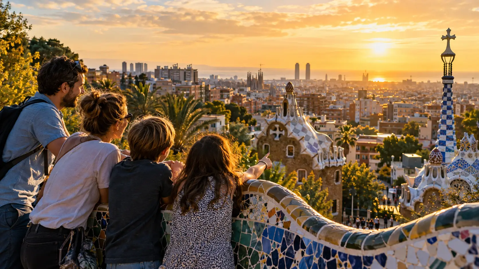 Park Güell sunset viewpoint over Barcelona at the end of a perfect trip