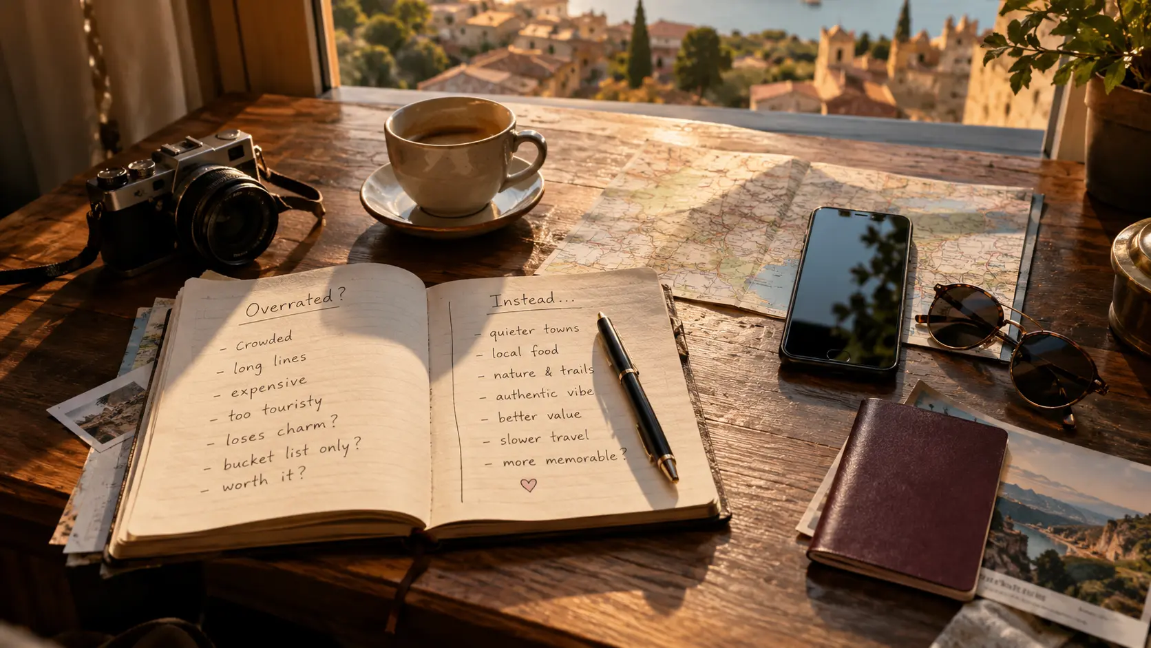 Why Risk Traps? 7 Overrated Places & Where to Go Instead 4 Overrated travel destinations planning with a map, notes and alternatives marked for a smarter itinerary